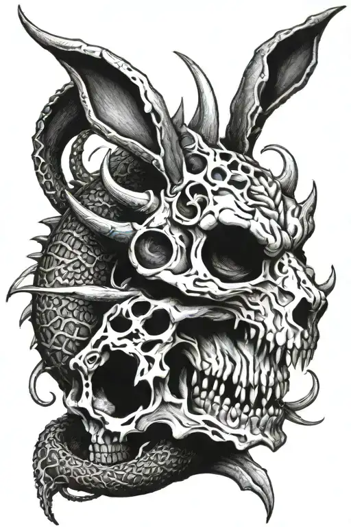 dragon and rabit head skull 1999 tattoo design idea