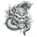Only, Japanese, Oni Mask, Cobra, Snakes, Smoke, Moon, Sun tattoo design idea