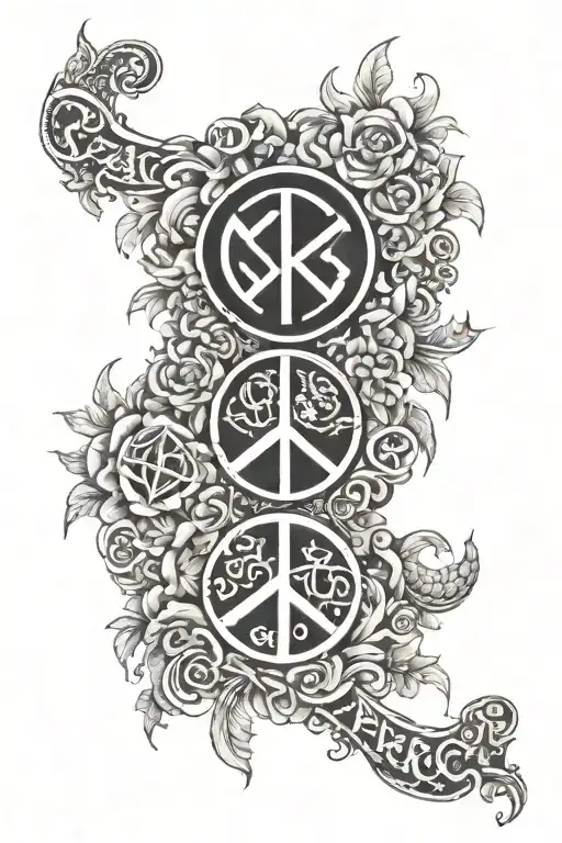 the words peace, mindfulness, prosperity abdomen  tattoo design idea