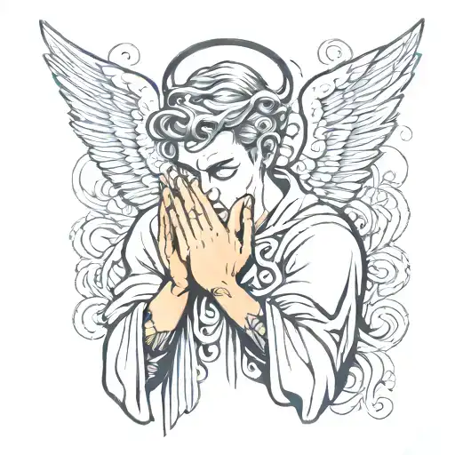 angel covering his eyes with the hands  tattoo design idea