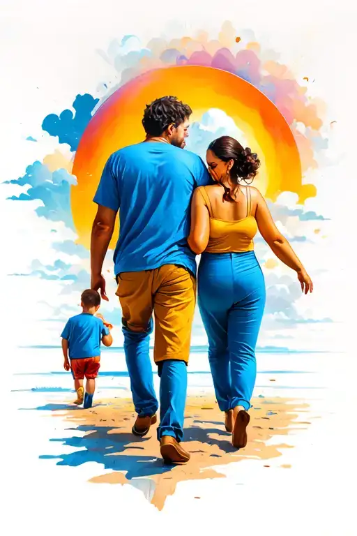 dad mom son walking tattoo design idea