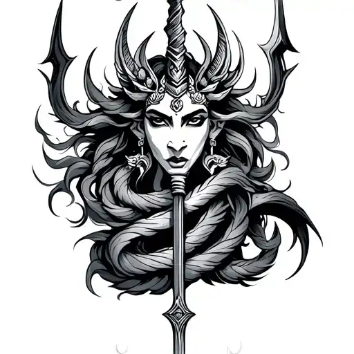 Vasuki wrapped around a trident tattoo design idea