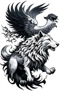 lion, wolf and Phoenix rising tattoo design idea