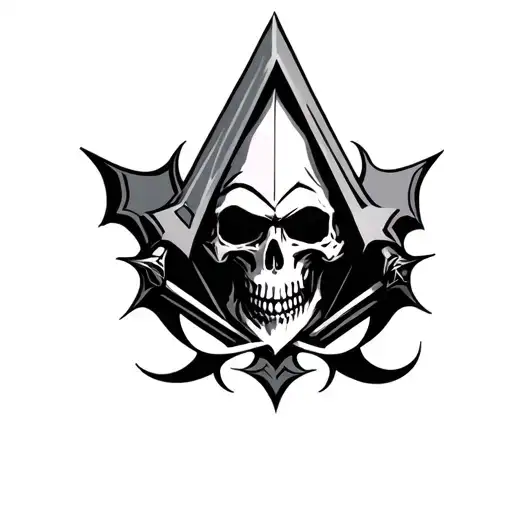 assassins creed logo and skull surrounded tattoo design idea
