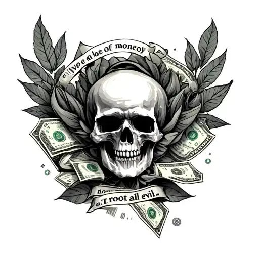 the love of money is the root of all evil tattoo design idea