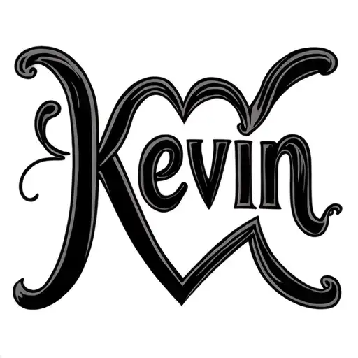 the name kevin in scripted font with a heart in the k tattoo design idea