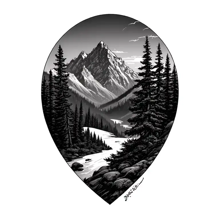 mountain and wilderness Sequoia trees tattoo design idea