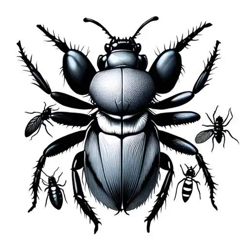 nature scene with bugs and animals tattoo design idea