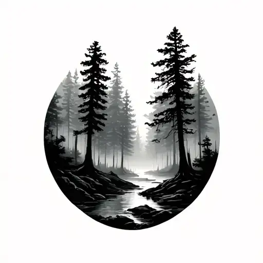 foggy forest half sleeve black tattoo design idea