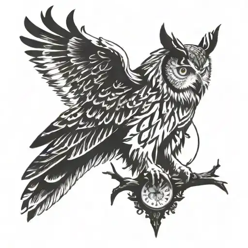 eagle owl clock stag tattoo design idea