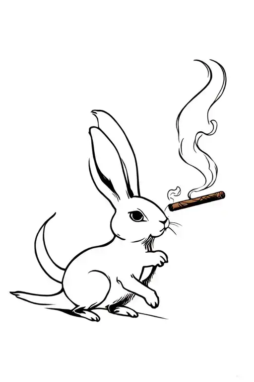 rabbit running freely smoking cigar tattoo design idea
