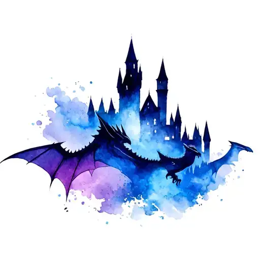 How to train your dragon and harry potter castle tattoo design idea