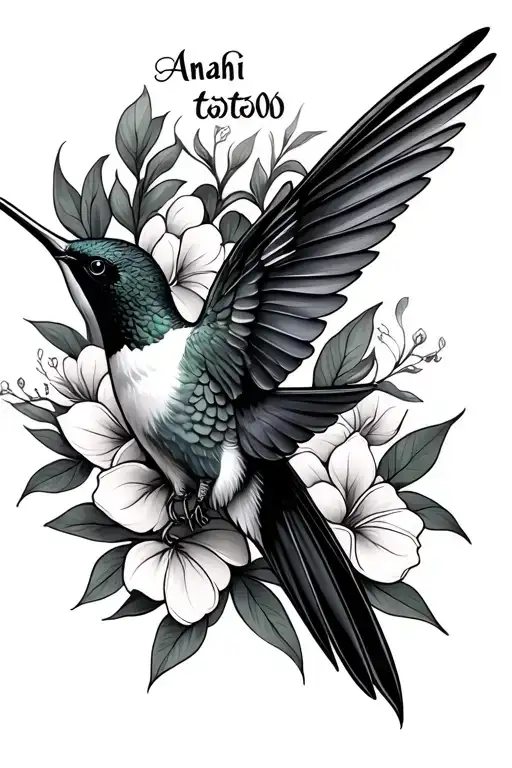 Anahi name written with hummingbird tattoo design idea