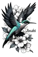 Anahi name written with hummingbird tattoo design idea