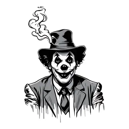 clown guy wearing hat & smoking tattoo design idea