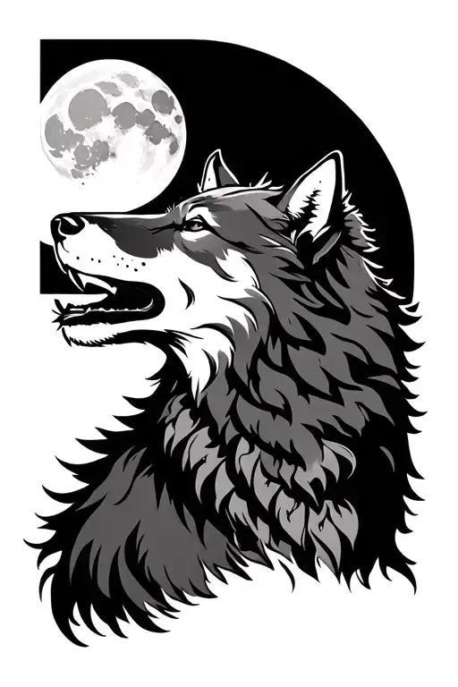Apache wolf howling at the moon shining tattoo design idea