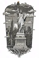 nyc twin towers skyline with statue of liberty puzzle piece tattoo design idea