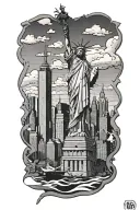 nyc twin towers skyline with statue of liberty puzzle piece tattoo design idea