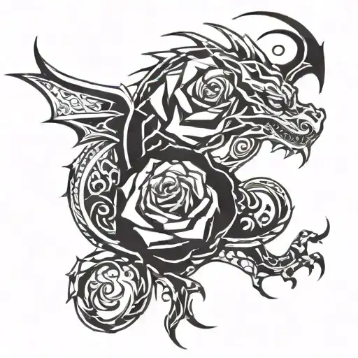 Black Rose Dragon tattoo design idea