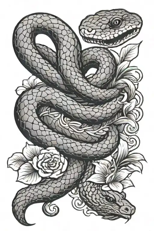 snake intertwined with a Japanese flower tattoo design idea