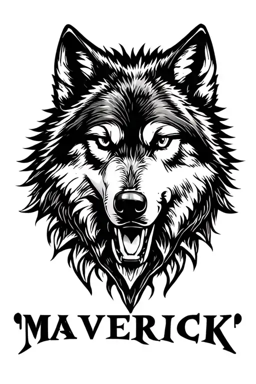 "Maverick" wolf head tattoo design idea