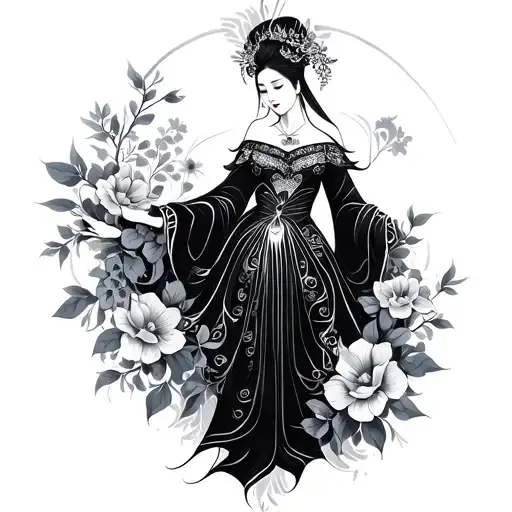 Turandot, from Puccini's opera, with floral elements tattoo design idea