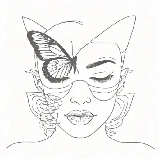 face with a dark butterfly as eyemask frontal view, no eyes we see through the butterly tattoo design idea