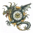 2 clock dragon flying tattoo design idea