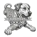 the phrase "i got that dog in me" with a fat labrador retriever underneath  tattoo design idea