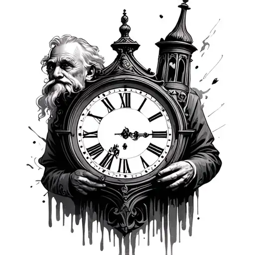 old man with grandfather clock melting tattoo design idea