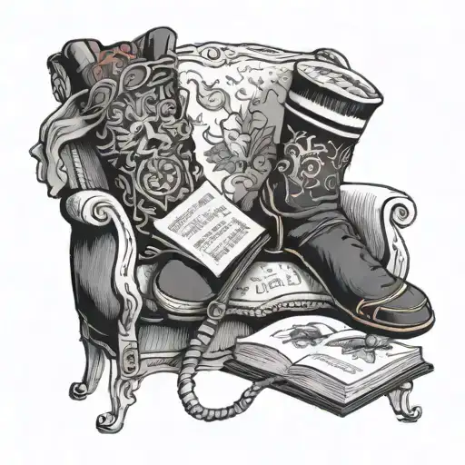 book and socks lay down on sofa tattoo design idea