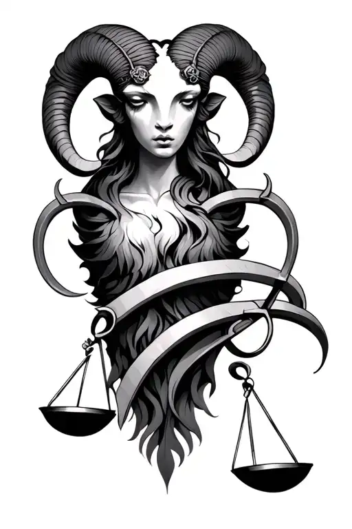 libra, aries zodiac sign tattoo design idea