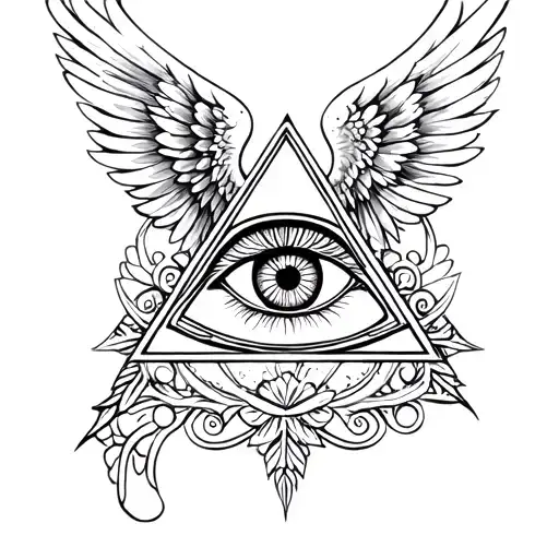 filigree all seeing eye pyramid wings in background  tattoo design idea