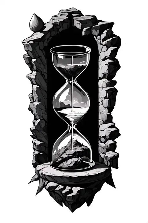 allegory of the cave and hourglass piece with negative space shoulder sleeve tattoo design idea