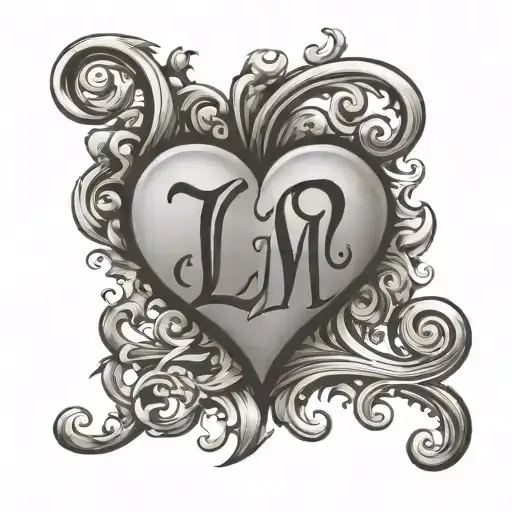 Letters L and M and a Heart shape tattoo design idea
