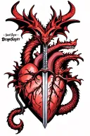"DragonSlayer" Dragon slayer sword  through  anatomical  heart tattoo design idea