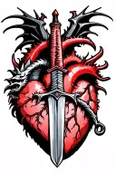 "DragonSlayer" Dragon slayer sword  through  anatomical  heart tattoo design idea