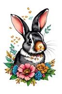 flowers and rabbit tattoo design idea
