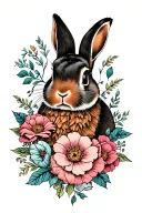 flowers and rabbit tattoo design idea