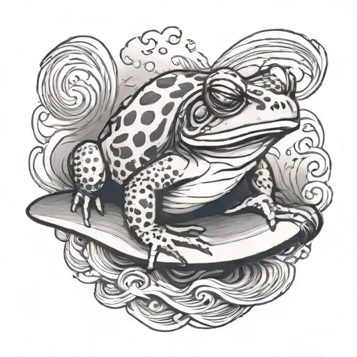 surfing toad tattoo design idea