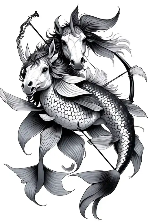 centaur archer + 2 koi fish tattoo design idea