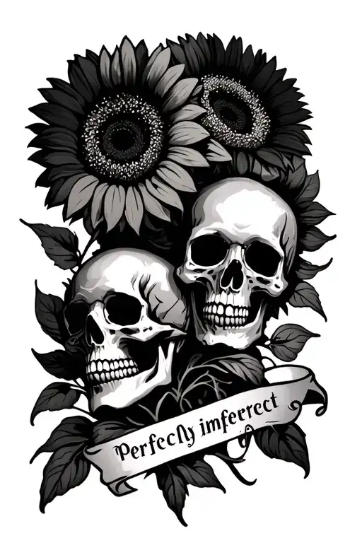 "Perfectly imperfect " sunflowers and skulls tattoo design idea