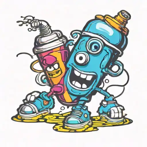 spray can character with face legs and arms tattoo design idea