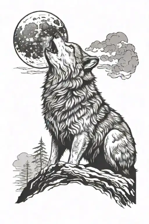 wolf howling at the moon tattoo design idea