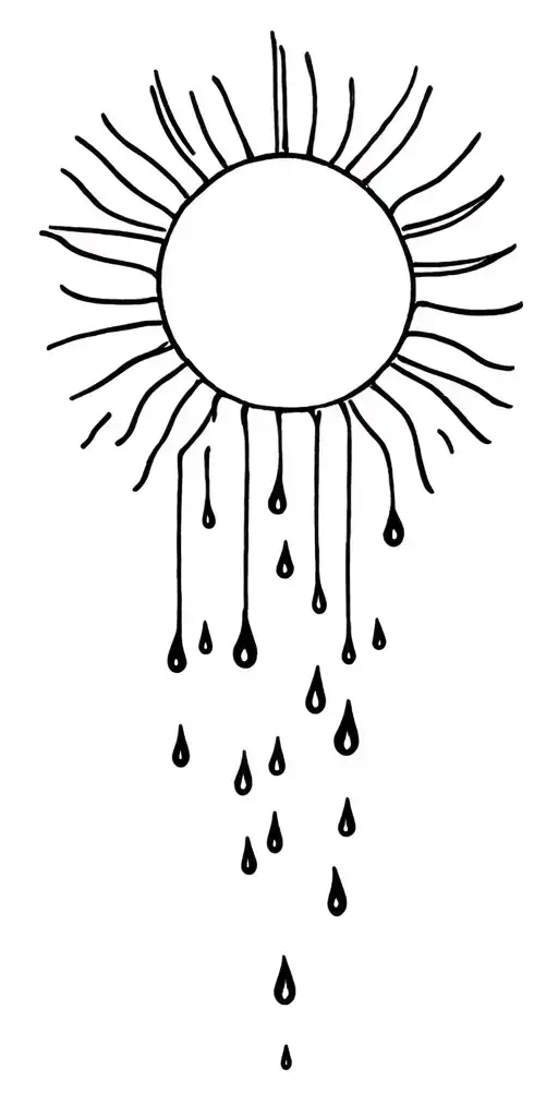 a sun with beams slowly turning into rain drops tattoo design idea