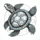 sea turtle with iron man arc reactor shell tattoo design idea