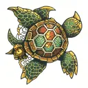 sea turtle with iron man arc reactor shell tattoo design idea