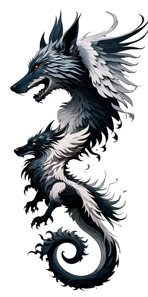wolf and phoenix and dragon tattoo design idea