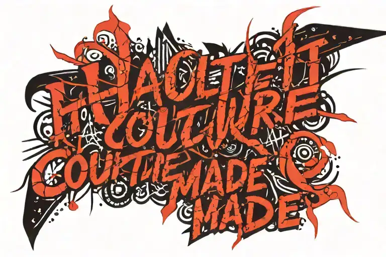 text tattoo that's says haute couture made in Bulgaria 1994 in fashion gothic style font tattoo design idea