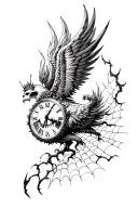 Phoenix clock skull with crown fire angel winds spiders climbing cobwebs fighters it has to be broken down into several. tattoo design idea